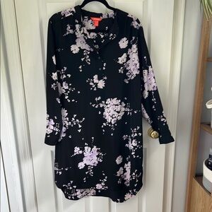 Joe Fresh Black and Pink Cowl Neck Long Sleeve Dress